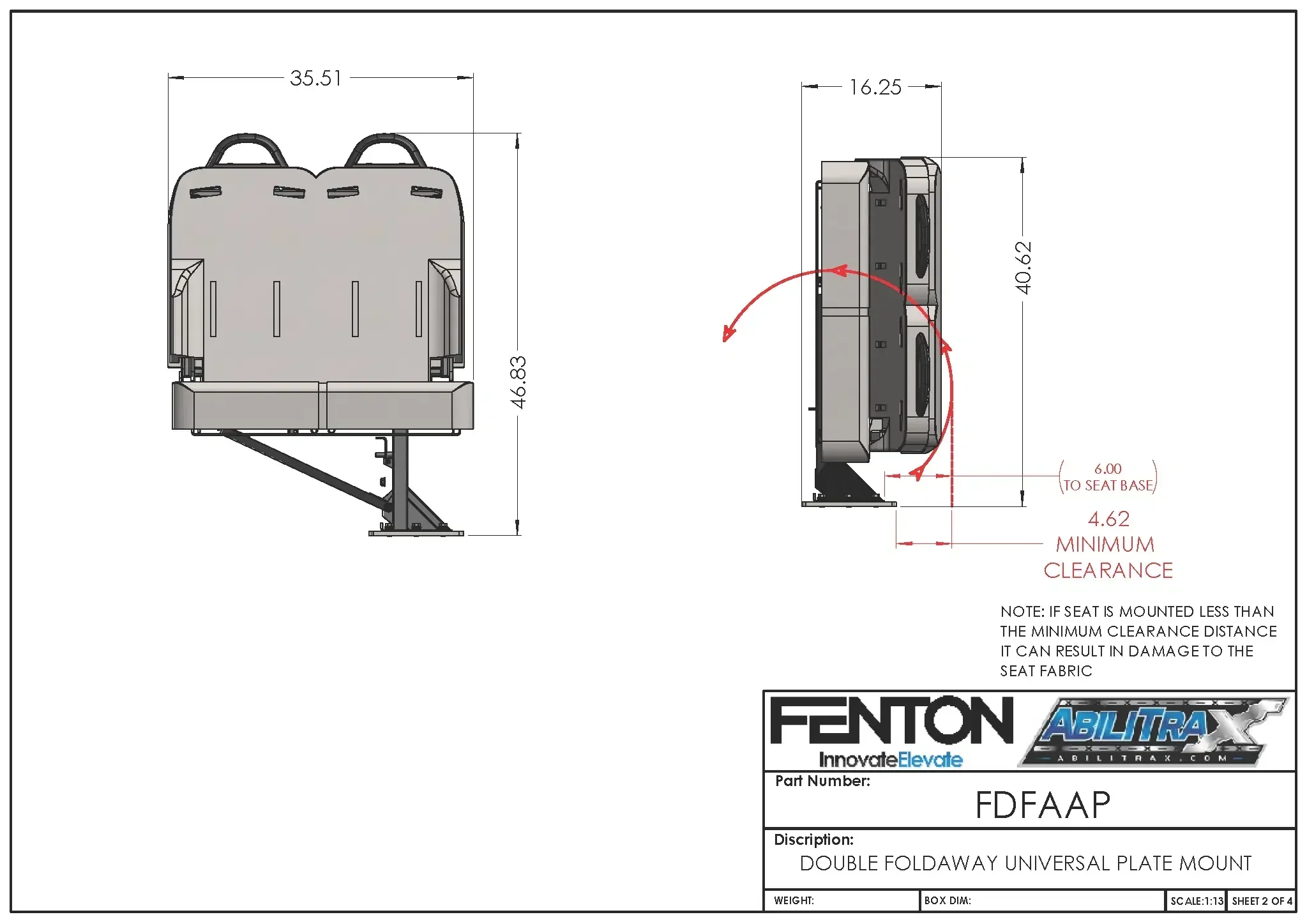 FENTON Double FoldAway Kit with Freedman Bellagio 3PT Seat (Streetside) and Fenton Mounting Plate - Image 6